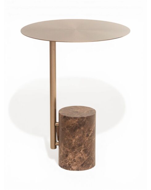 Table d'appoint Cylindre marbre marron / laiton brossé mat - 40x53x40 cm