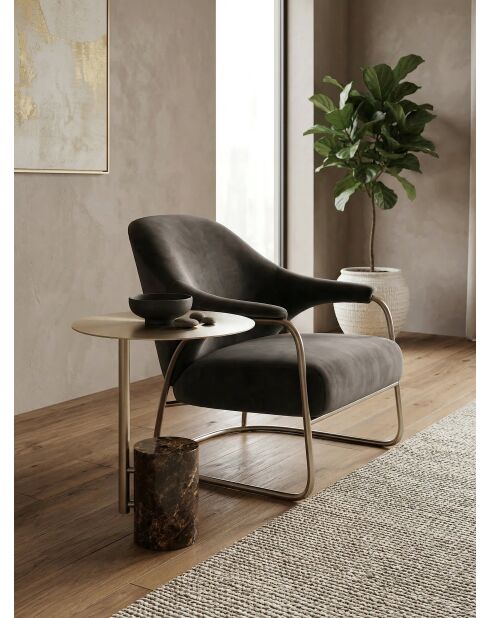 Table d'appoint Cylindre marbre marron / laiton brossé mat - 40x53x40 cm