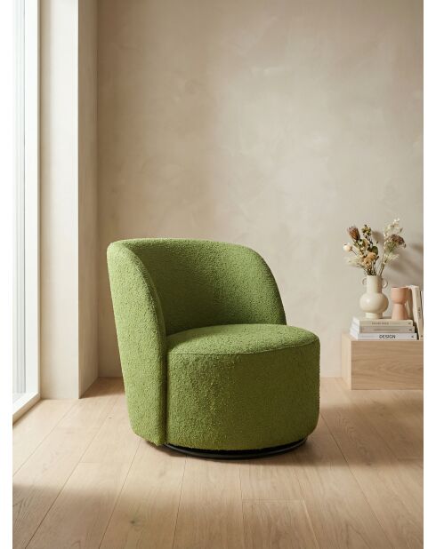 Poltrona girevole in tessuto riccio verde oliva - 71x74x77 cm