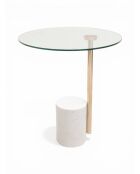 Marmeren voetstuktafel met goudglas - 46x46x53 cm