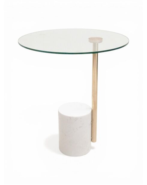Marmeren voetstuktafel met goudglas - 46x46x53 cm