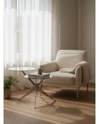 Mesa con tres pilas de metal plateado y cristal - 75x60x46 cm