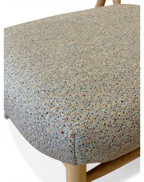 Loungestoel in rubberhout en gespikkeld taupe rotan - 63x70x74 cm