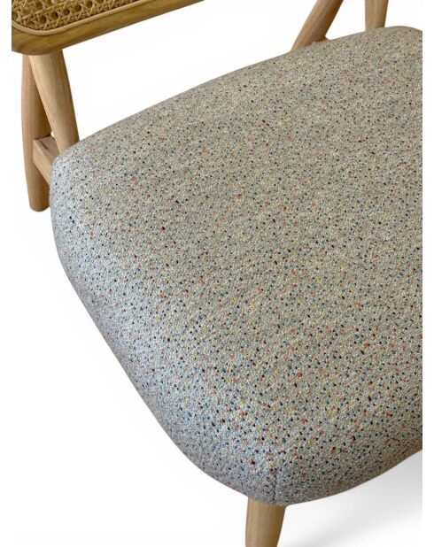 Loungestoel in rubberhout en gespikkeld taupe rotan - 63x70x74 cm