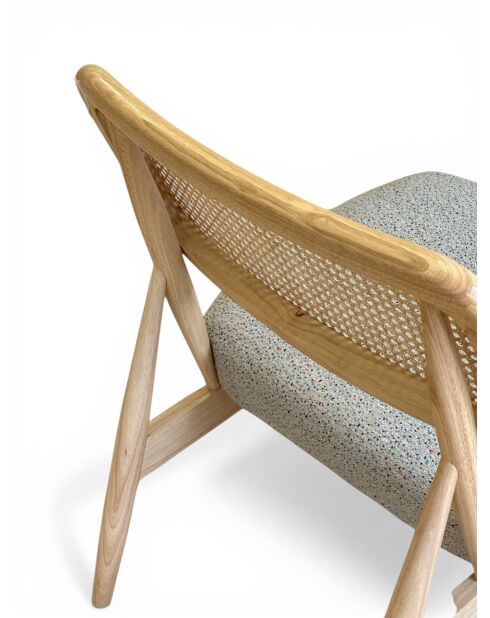 Liegestuhl aus Gummiholz und gesprenkeltem taupefarbenem Rattan - 63x70x74 cm