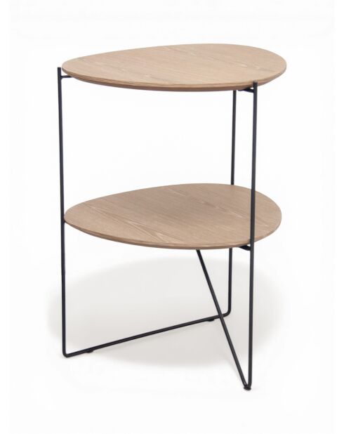 Mesa auxiliar ovalada 2 bandejas natural/negra - 43x40x60 cm