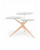 Mesa con tres pilas de metal cristal oro rosa - 75x60x46 cm