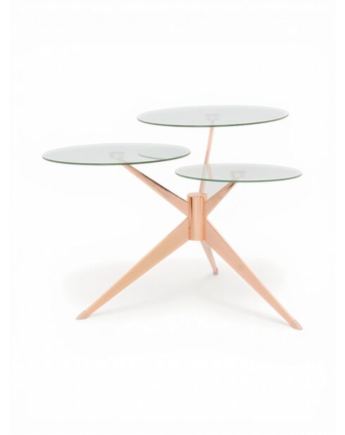 Mesa con tres pilas de metal cristal oro rosa - 75x60x46 cm