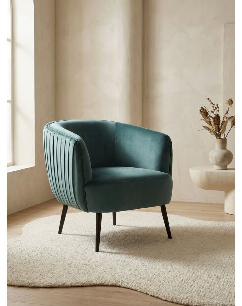 Fauteuil met plisséeffect in dennengroen fluweel - 77x80x74 cm