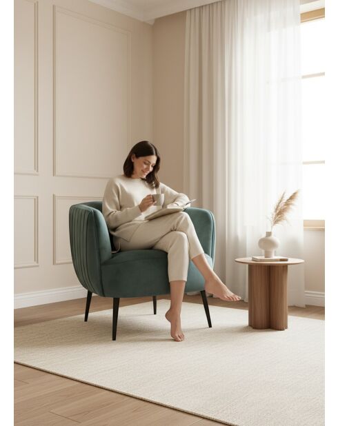 Fauteuil met plisséeffect in dennengroen fluweel - 77x80x74 cm