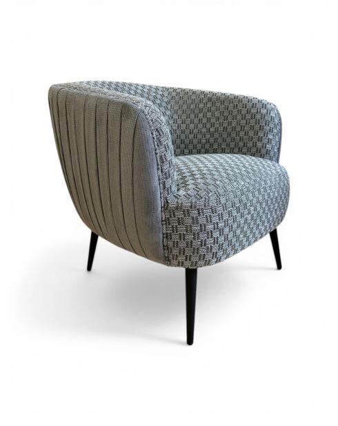 Fauteuil effet plissé en velours gris pierre tissé - 77x80x74 cm