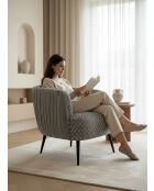 Fauteuil effet plissé en velours gris pierre tissé - 77x80x74 cm