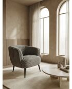 Fauteuil effet plissé en velours gris pierre tissé - 77x80x74 cm