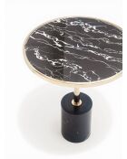 Mesa con pedestal de acero inoxidable, mármol y cristal negro - 46x46x53 cm