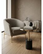 Mesa con pedestal de acero inoxidable, mármol y cristal negro - 46x46x53 cm