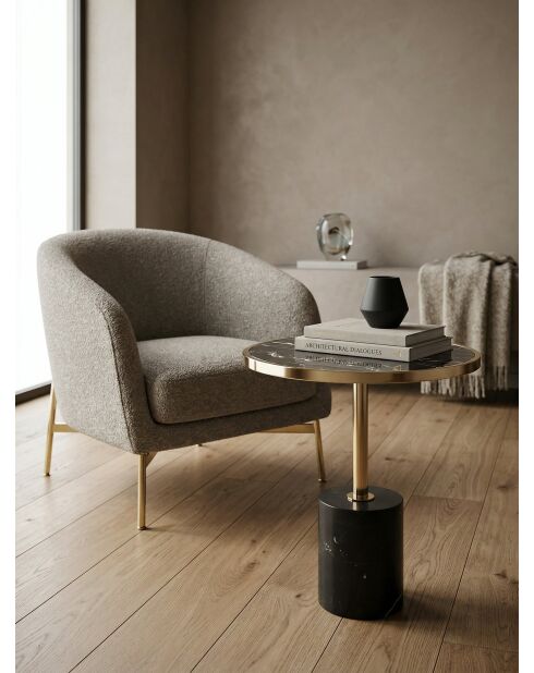 Mesa con pedestal de acero inoxidable, mármol y cristal negro - 46x46x53 cm