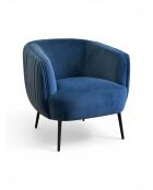 Fauteuil effet plissé en velours bleu ardoise - 77x80x74 cm