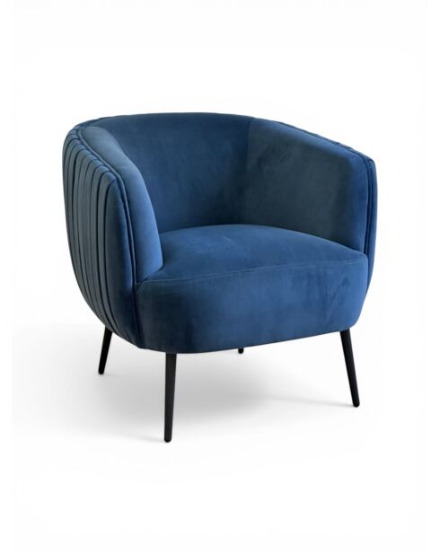 Poltrona effetto plissettato in velluto blu ardesia - 77x80x74 cm