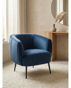 Fauteuil effet plissé en velours bleu ardoise - 77x80x74 cm