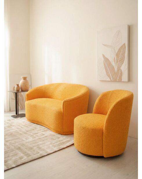 Drehsessel aus safrangelbem lockigem Stoff - 71x74x77 cm