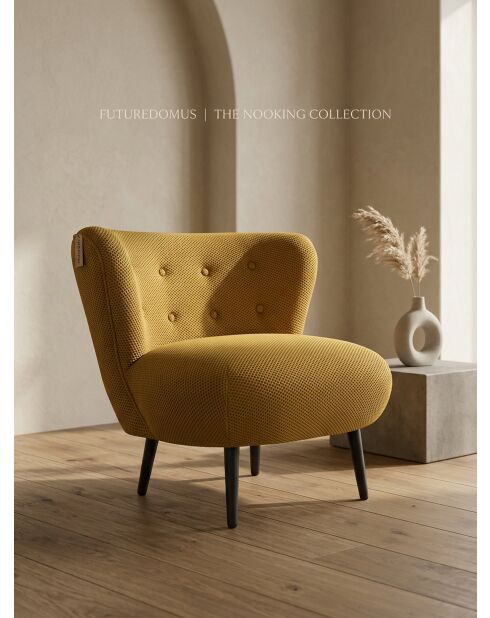 Safrangelber Sessel mit Schwalbennest aus Netzstoff - 78x79x73 cm