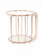 Salontafel van roestvrij staal in roségoudkleurig glas - 45x45x55 cm