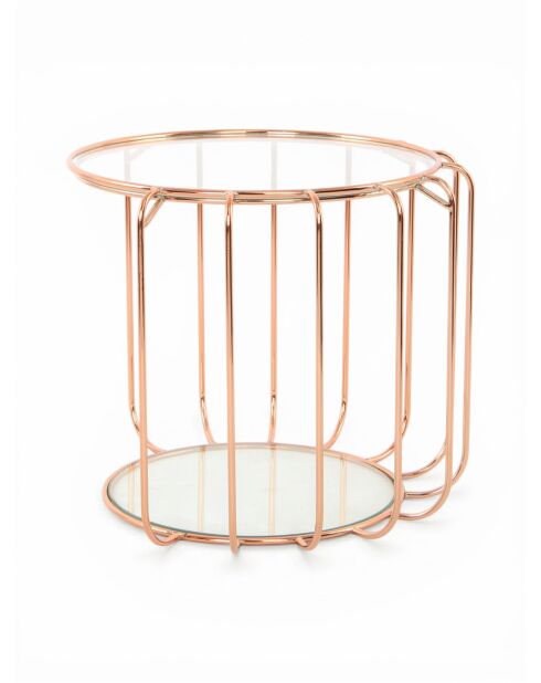 Table basse Tambour inox verre or rose - 45x45x55 cm