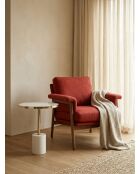 Säulentisch aus Edelstahl, Marmor, weißes Glas - 46x46x53 cm