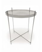 Runder Edelstahl-Säulentisch mit silbernem Glas - 48x48x59 cm