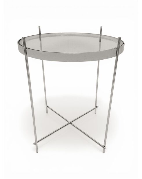 Ronde roestvrijstalen voetstuktafel met zilverglas - 48x48x59 cm