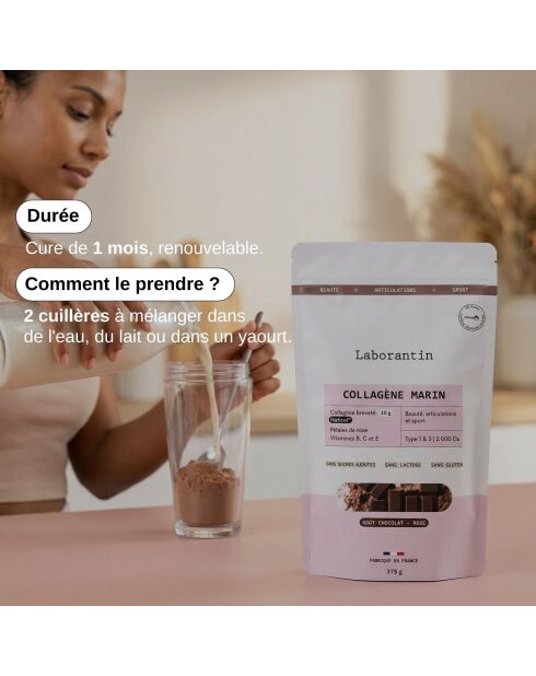 Collagène en poudre - Goût Chocolat - Cure Beauté peau, cheveux et ongles 30 doses - 1000 ml