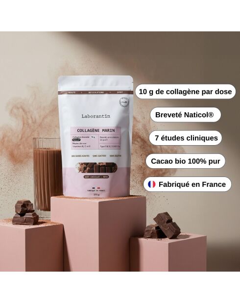 Collagène en poudre - Goût Chocolat - Cure Beauté peau, cheveux et ongles 30 doses - 1000 ml