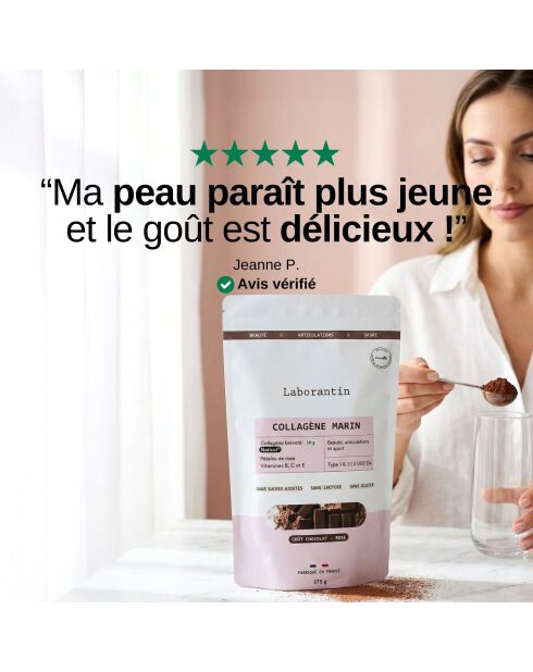 Collagène en poudre - Goût Chocolat - Cure Beauté peau, cheveux et ongles 30 doses - 1000 ml