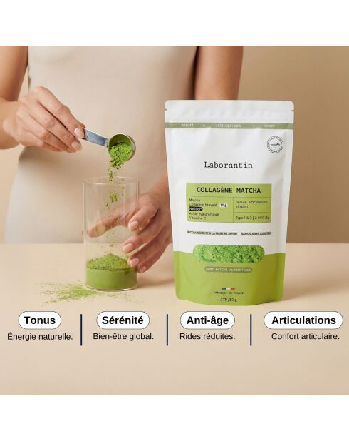 Collagène Matcha en poudre - Cure beauté et énergie 24 à 48 doses - 1000 ml