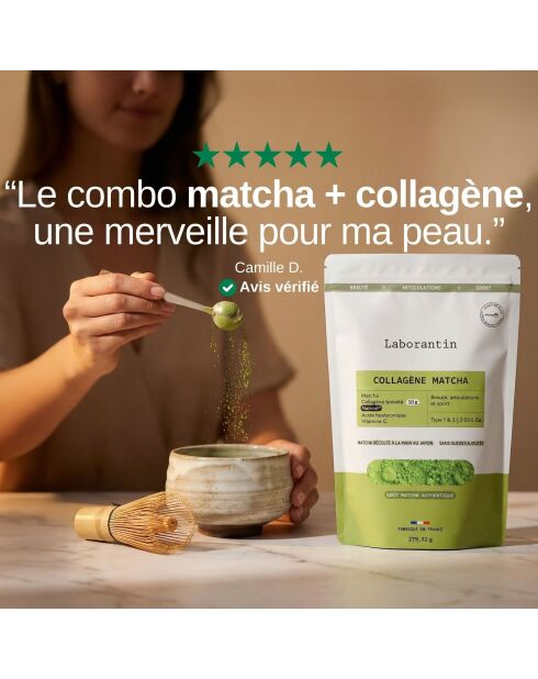 Collagène Matcha en poudre - Cure beauté et énergie 24 à 48 doses - 1000 ml