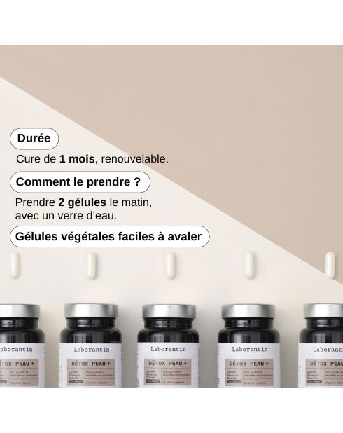 Detox Skin + - Cura della pelle purificata 60 capsule - 100 ml