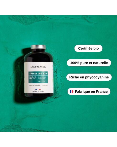 Biologische spirulina - Toon- en energiekuur 500 tabletten - 500 ml
