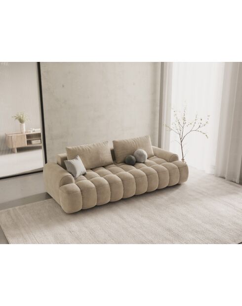 Ausziehbares Samtsofa mit 4-Sitzer-Stauraum hellbeige - 250x100x84 cm