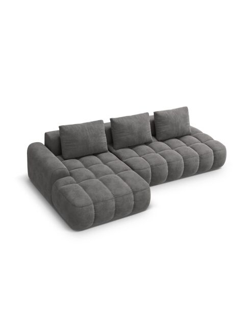 Wandelbares linkes Ecksofa aus Samt mit Stauraum für 3 Sitze, grau - 275x142x84 cm