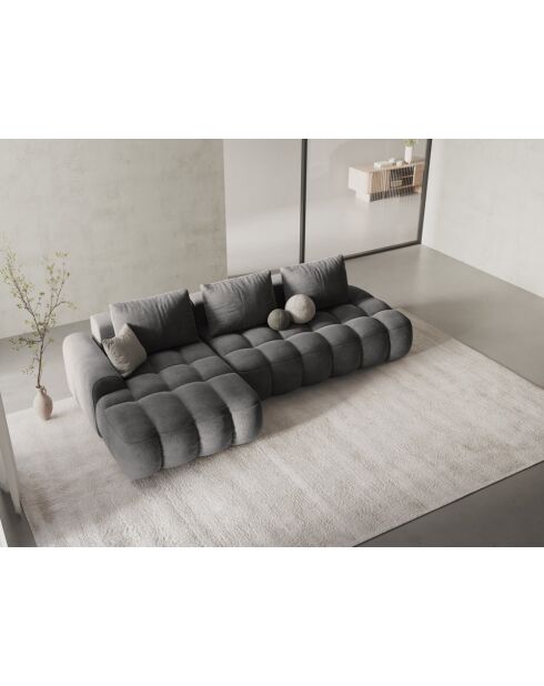 Wandelbares linkes Ecksofa aus Samt mit Stauraum für 3 Sitze, grau - 275x142x84 cm
