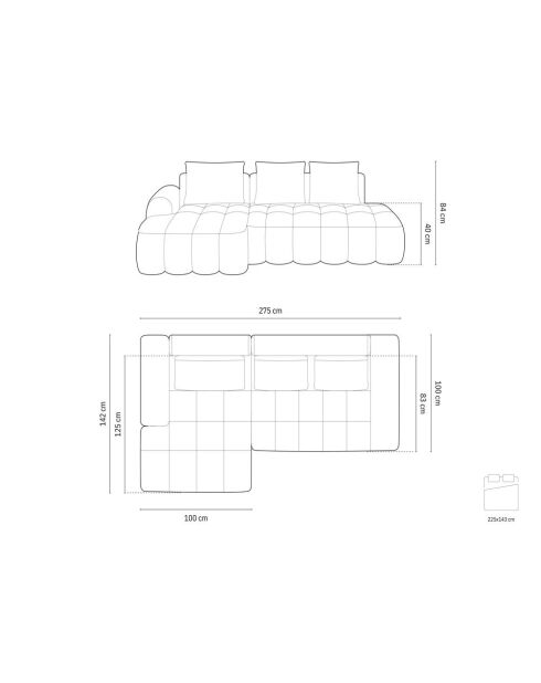 Wandelbares linkes Ecksofa aus Samt mit Stauraum für 3 Sitze, grau - 275x142x84 cm