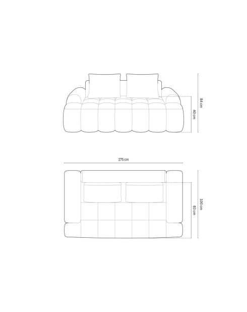 Graues 2-Sitzer-Sofa aus Samt - 175x100x84 cm