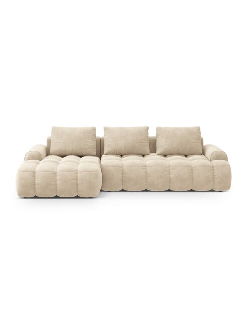 Wandelbares linkes Ecksofa aus Samt mit 3-Sitzer-Stauraum, hellbeige — 275 x 142 x 84 cm