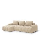 Wandelbares linkes Ecksofa aus Samt mit 3-Sitzer-Stauraum, hellbeige — 275 x 142 x 84 cm