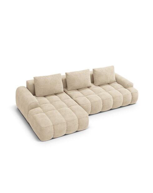 Wandelbares linkes Ecksofa aus Samt mit 3-Sitzer-Stauraum, hellbeige — 275 x 142 x 84 cm