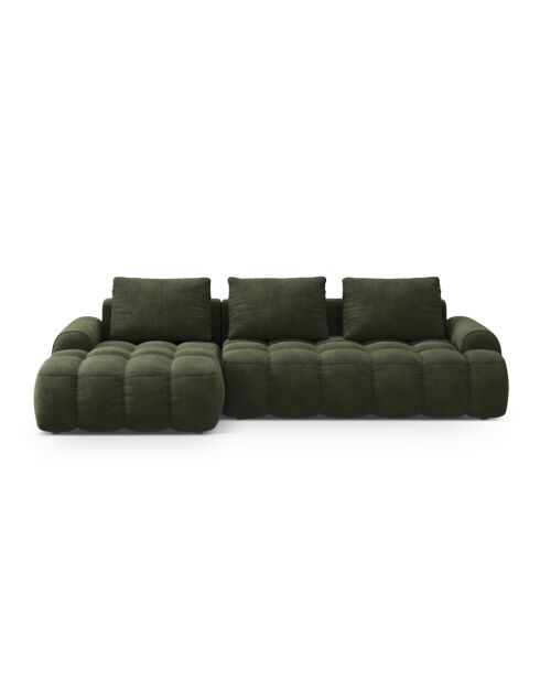 Omvormbare fluwelen linkerhoekbank met groene 3-zits opbergbox - 275x142x84 cm