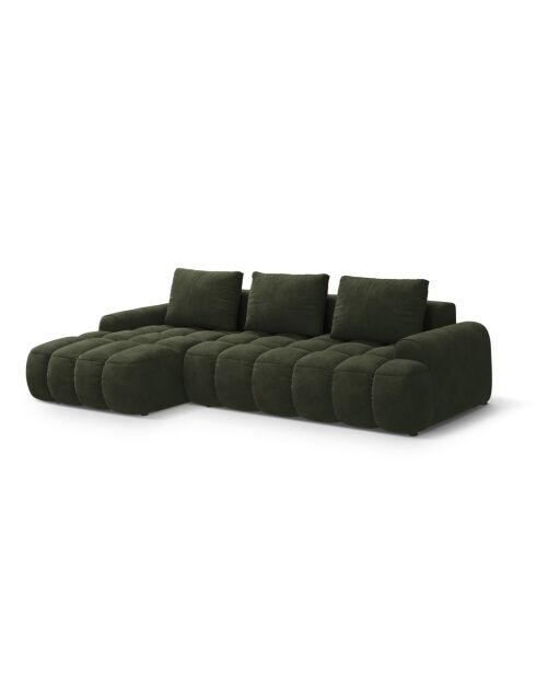 Omvormbare fluwelen linkerhoekbank met groene 3-zits opbergbox - 275x142x84 cm