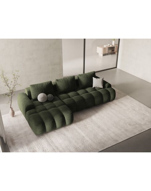Omvormbare fluwelen linkerhoekbank met groene 3-zits opbergbox - 275x142x84 cm
