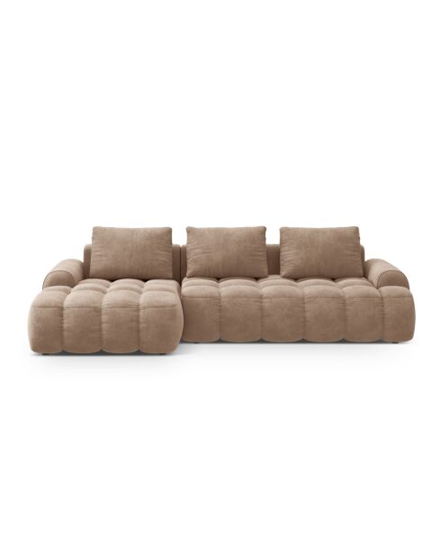 Wandelbares linkes Ecksofa aus Samt mit 3-Sitzer-Stauraum, dunkelbeige — 275 x 142 x 84 cm