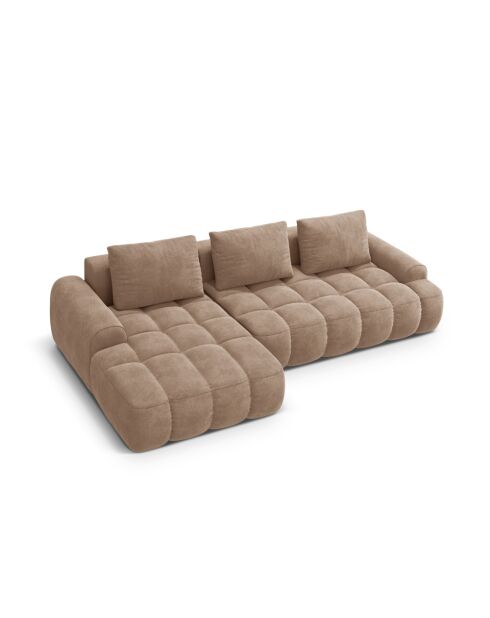 Wandelbares linkes Ecksofa aus Samt mit 3-Sitzer-Stauraum, dunkelbeige — 275 x 142 x 84 cm